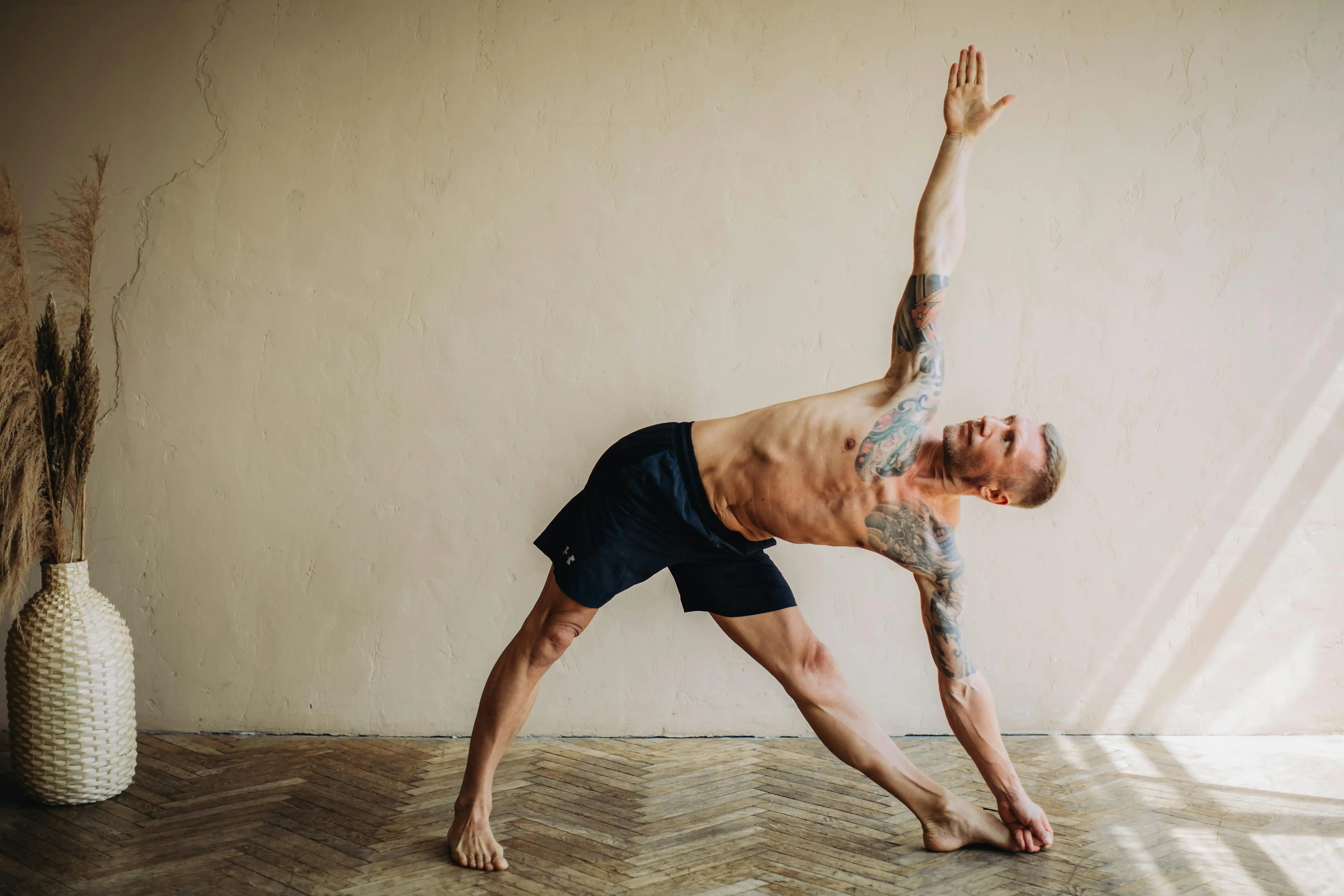 Shirtless Man Exercising in Home